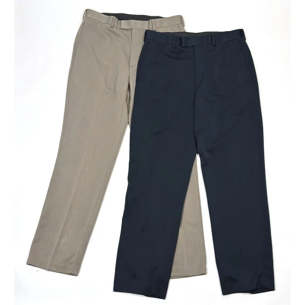 Axist 2 Pairs Men Dress Pants Slacks Navy Khaki - 34x34